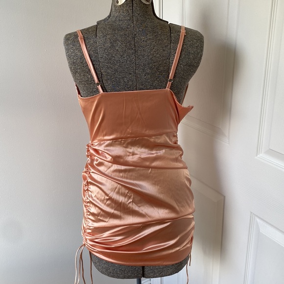 Joyfunear Ruched Drawstring Knot Satin Dress - Picture 4 of 7